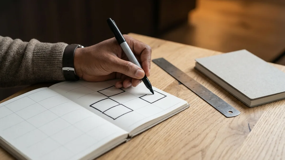 Un agenda hebdomadaire annoté à la main, blocs d'heures tracés au feutre, stylo posé en travers